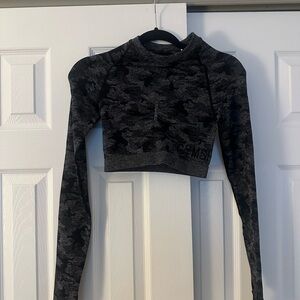 Gymshark Black Camouflage Long Sleeve Crop Top